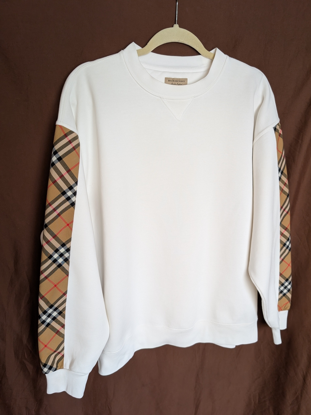 Burberry Nova Check Sleeve Oversized Unisex Sweatshirt White S - Picture 6 of 16